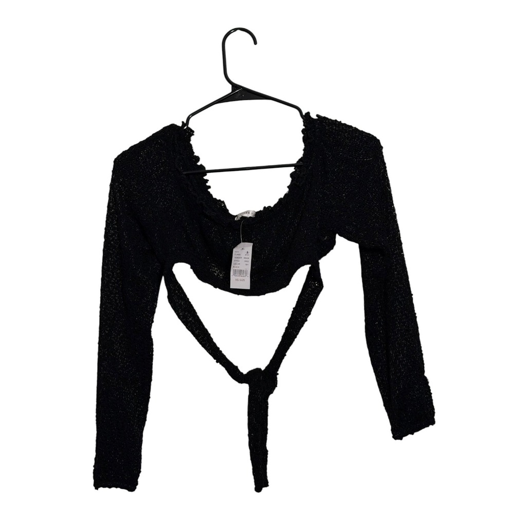 Storm Reid x PacSun Grunge Off Shoulder Open Knit Tie Black Crop Top Size XS NWT